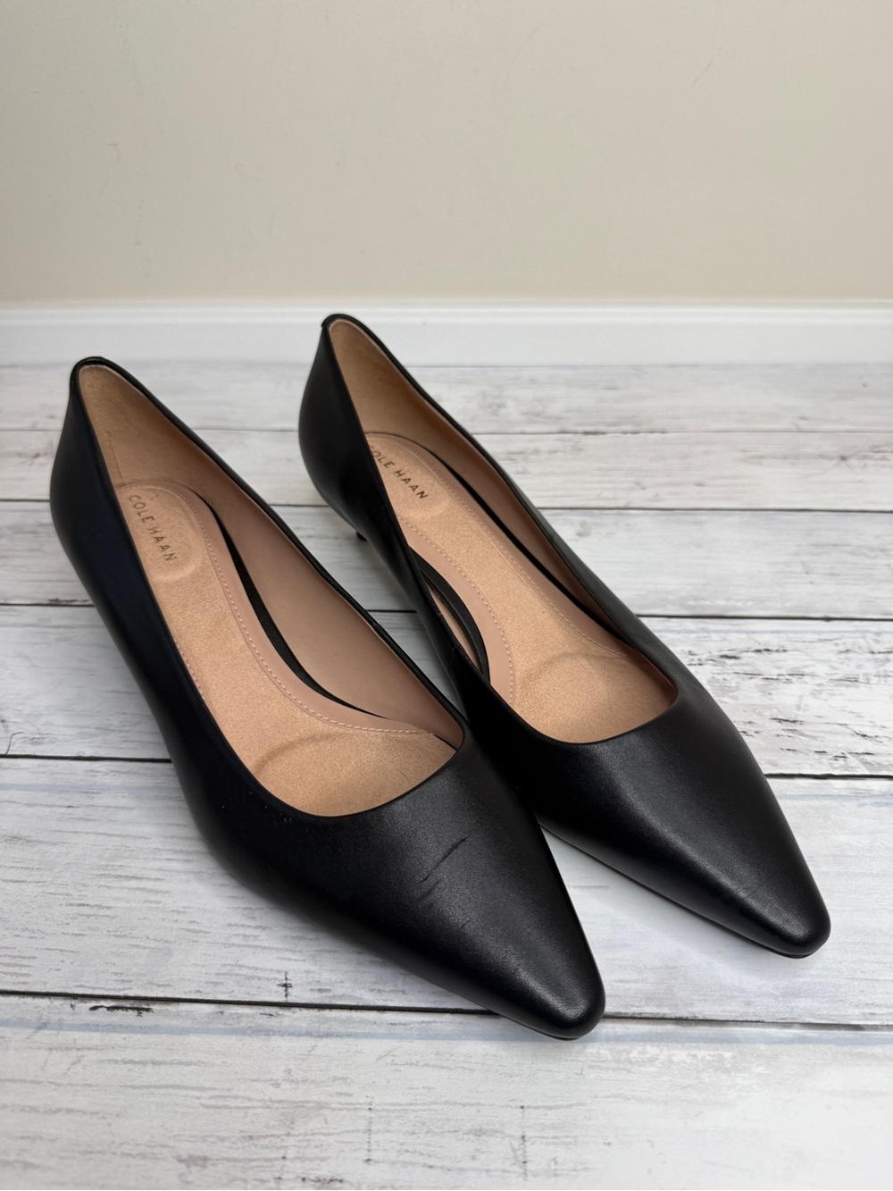 Cole Haan Black Pointed-Toe Leather Heels